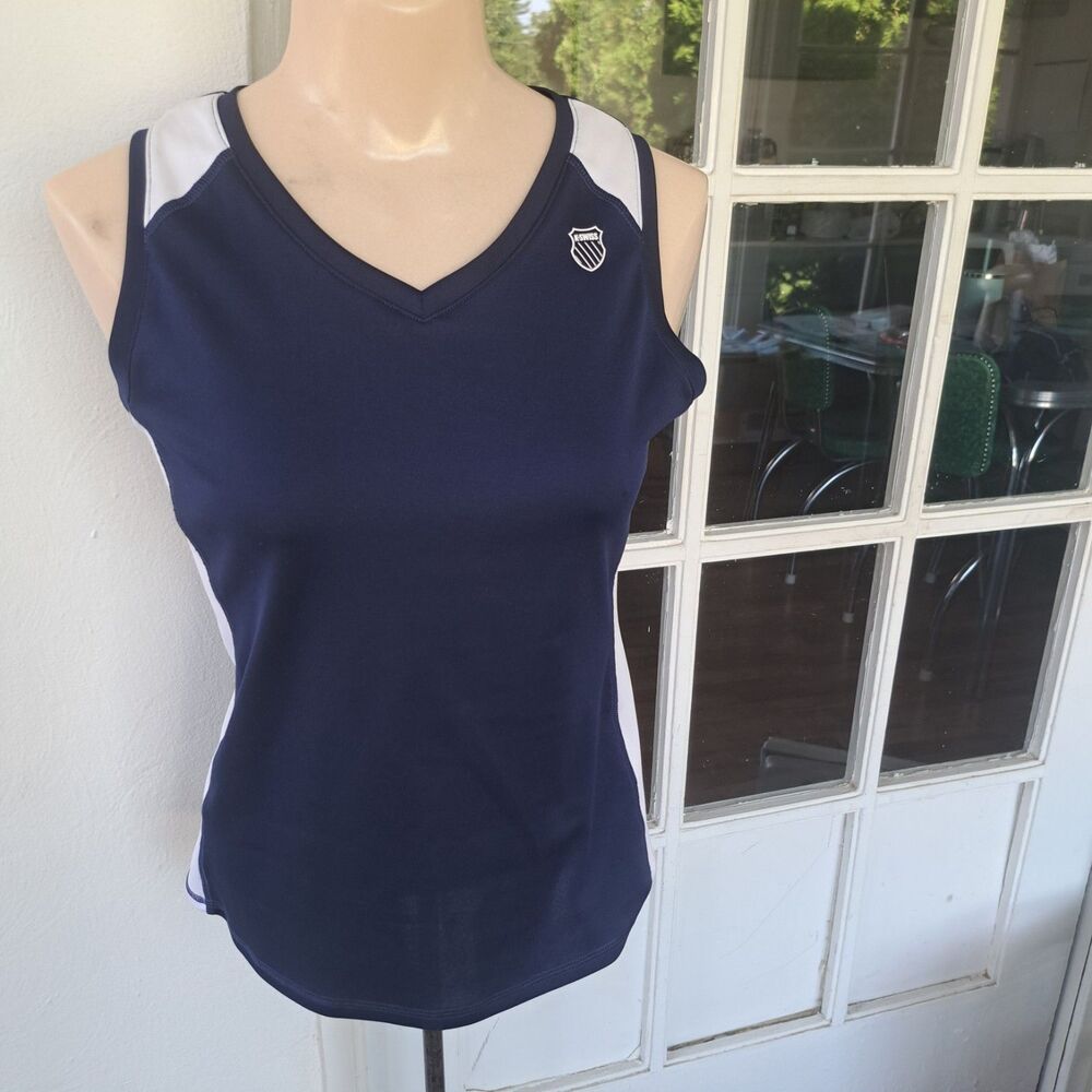 K-Swiss Athletic Tank Top Small Logo Womens Slim Fit Blue White Y2k 90's Shirt